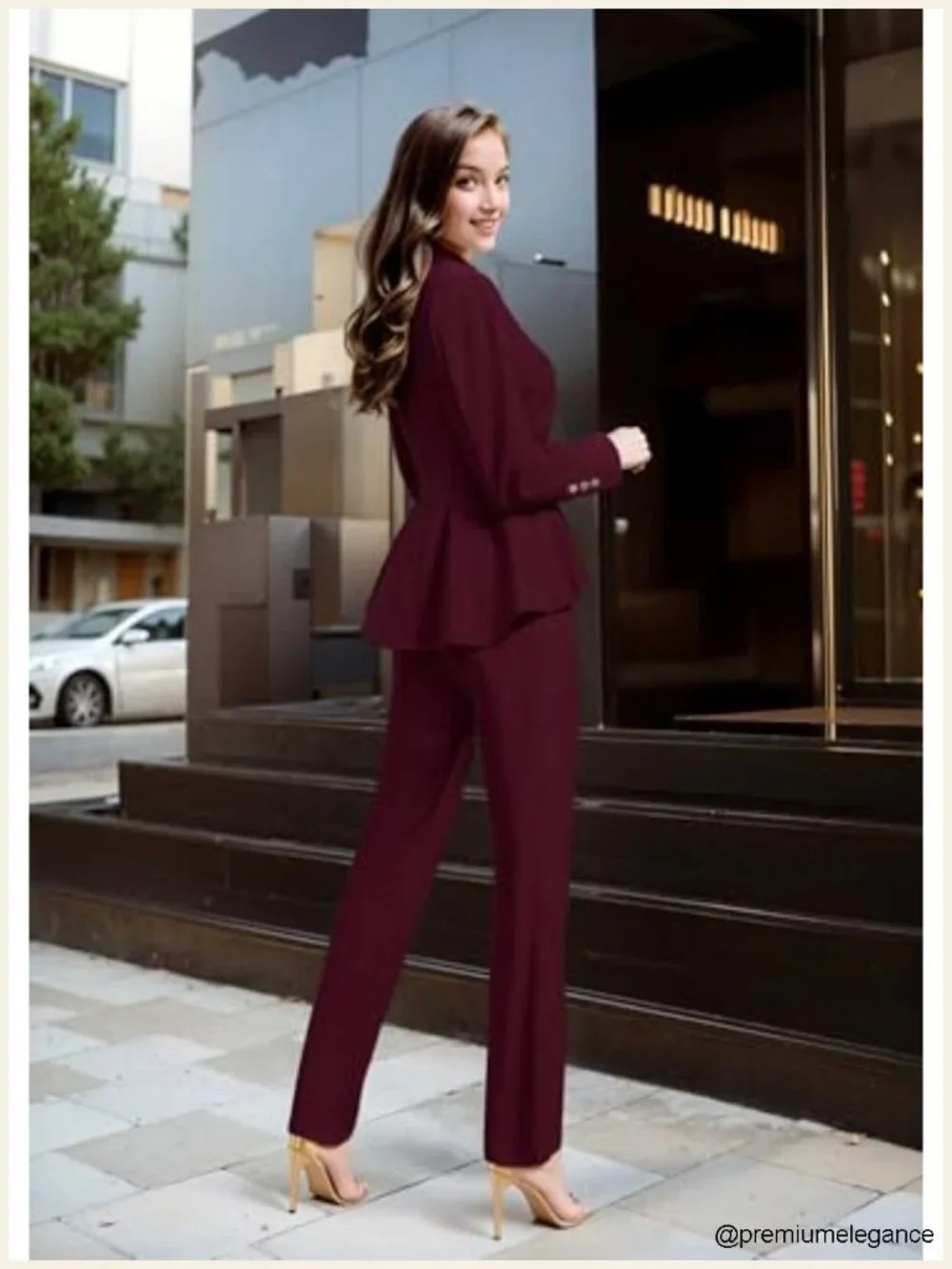 Ultra Stretch Office Blazer Double Notch Lapel Shoulder Pads Work